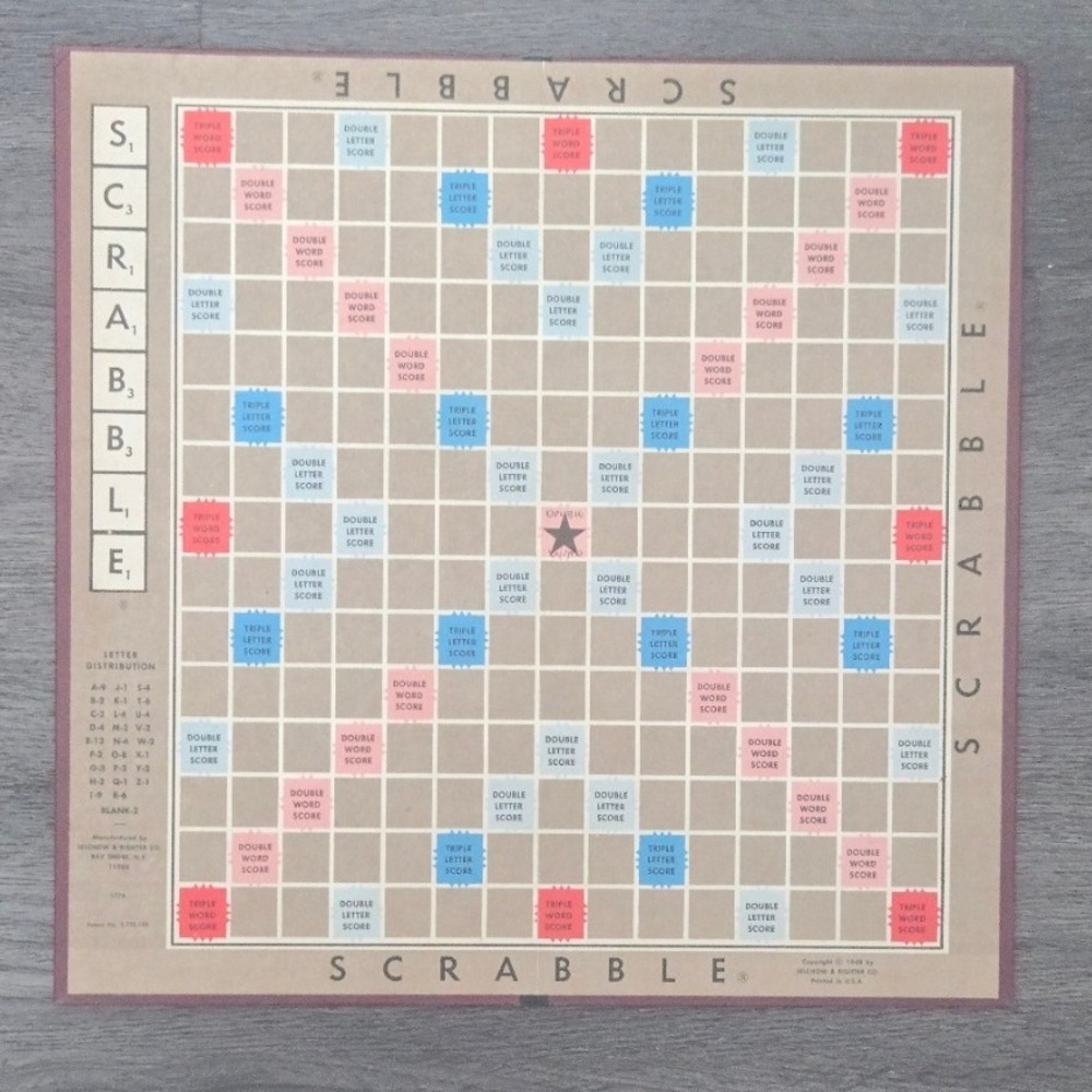 Vintage 1948 Selchow & Righter‎ Scrabble Replacement Board Maroon Back
